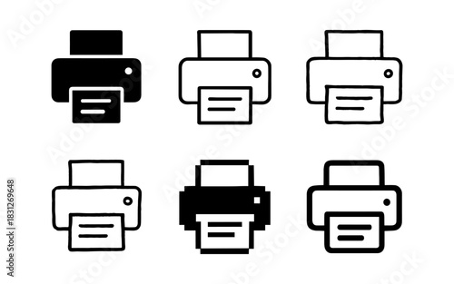 Set of classic printer icons in various styles for versatile applications