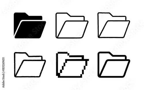 Collection of six unique folder icon designs in various styles