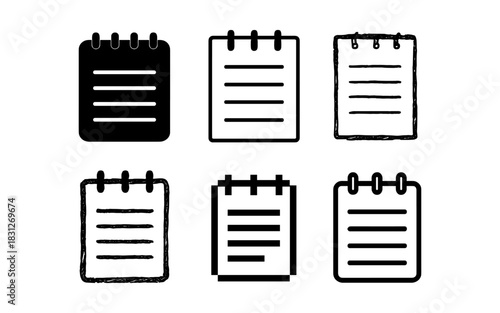 Diverse notebook icon set in silhouette and linear styles
