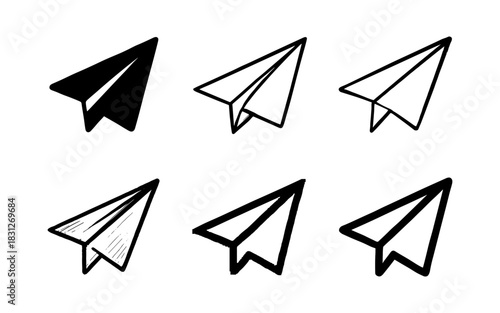 Diverse paper plane icons in various artistic styles