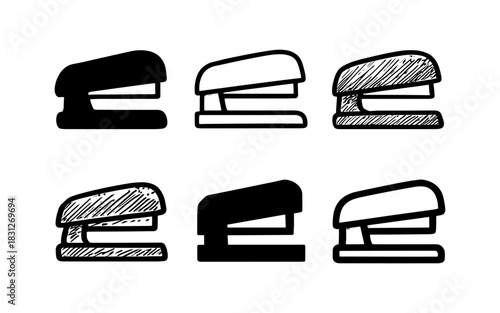 Variety of stapler designs featuring silhouettes and sketch styles