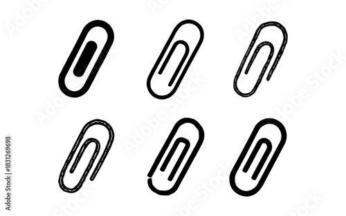Collection of paper clip icons in various sketch styles and designs