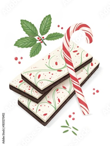 Vector Illustration of Peppermint Bark with Candy Cane Topping