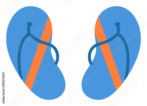 Pair of blue flip flops sticker flat vector illustration for beach footwear and summer walk