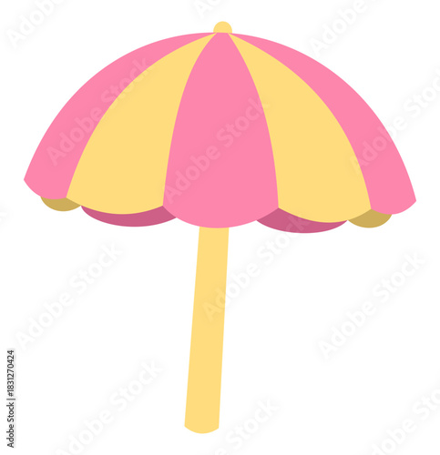Striped pink and yellow beach umbrella or parasol sticker for sun protection and relaxation