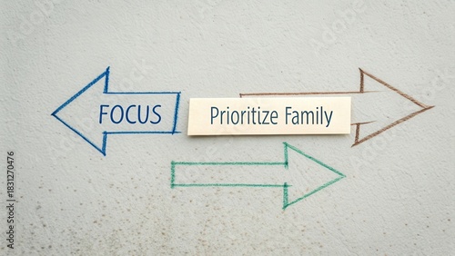 Two Arrows Pointing Inward with Focus on Prioritize Family Text