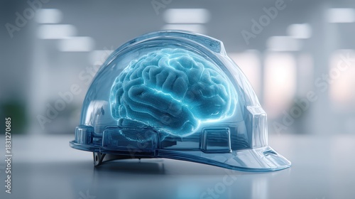 Safety Mindset: Brain, Hard Hat, Protection, Construction, AI