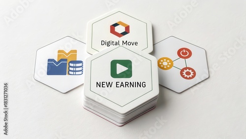 Hexagonal Icons Stacked in a Pattern for Digital Move Concept