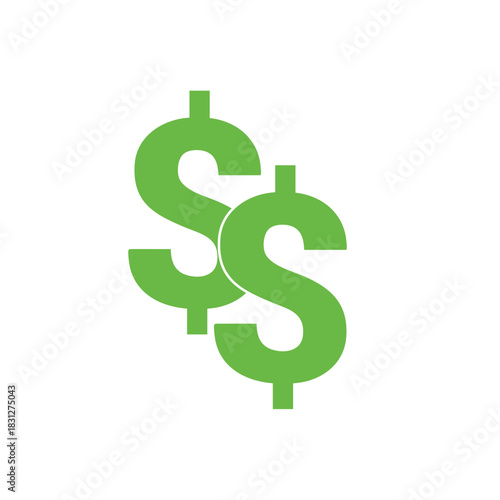 Two Green Dollar Signs Overlapping on a White Background.