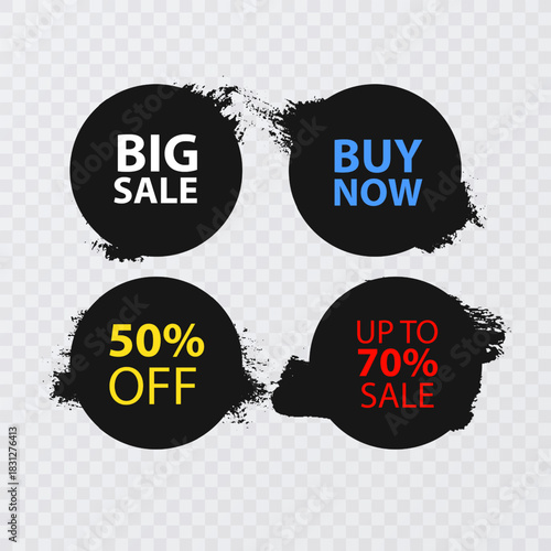 Grunge Brush Stroke Sale and Discount Labels Set, Black Friday shopping