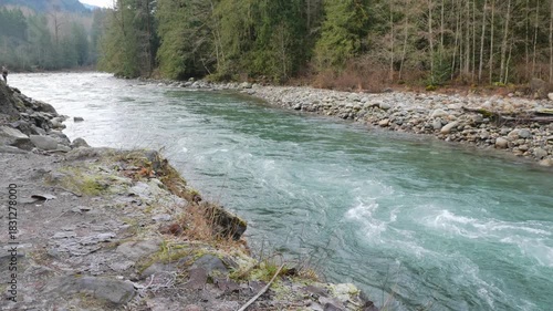 Chilliwack River during a fall season in Chilliwack, Fraser Valley, British Columbia, Canada