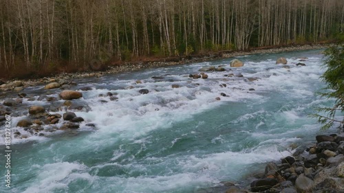 Chilliwack River (tilt up) during a fall season in Chilliwack, Fraser Valley, British Columbia, Canada