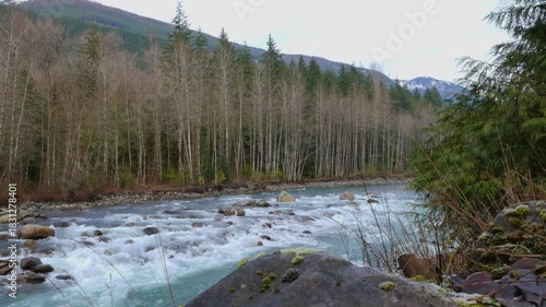 Chilliwack River during a fall season in Chilliwack, Fraser Valley, British Columbia, Canada