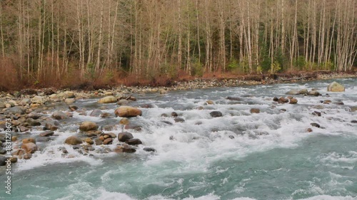 Chilliwack River during a fall season in Chilliwack, Fraser Valley, British Columbia, Canada