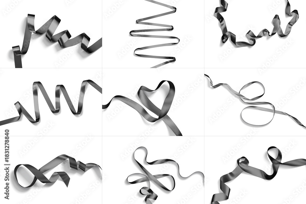 Obraz premium Blank black ribbon mockup, different types and views