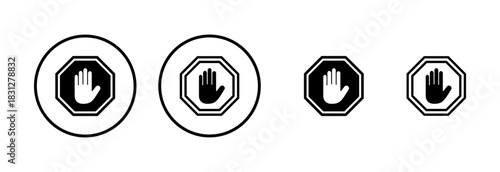 Stop icon logo design. stop road sign. hand stop sign and symbol. Do not enter stop red sign with hand
