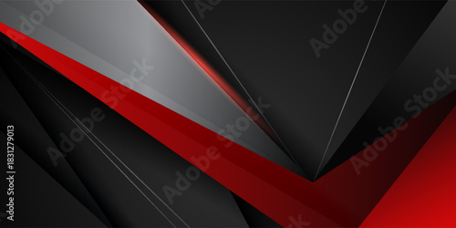 High contrast red and black glossy stripes. Abstract tech graphic banner design. Vector corporate background