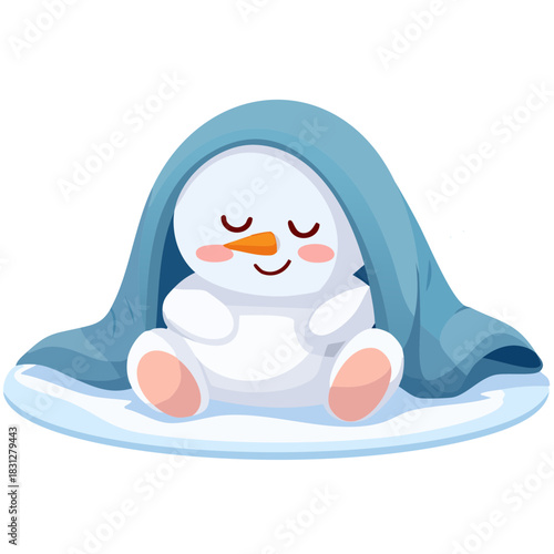  Cute Snowman Wrapped in Blue Blanket Cozy Illustration