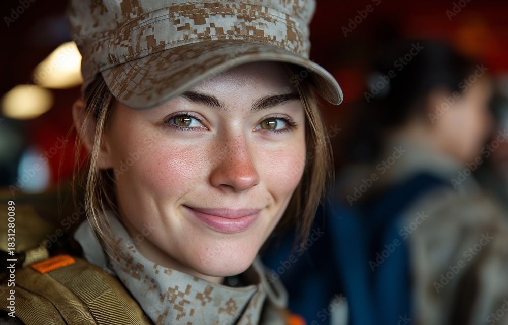 Fototapeta premium Military girl student wears uniform