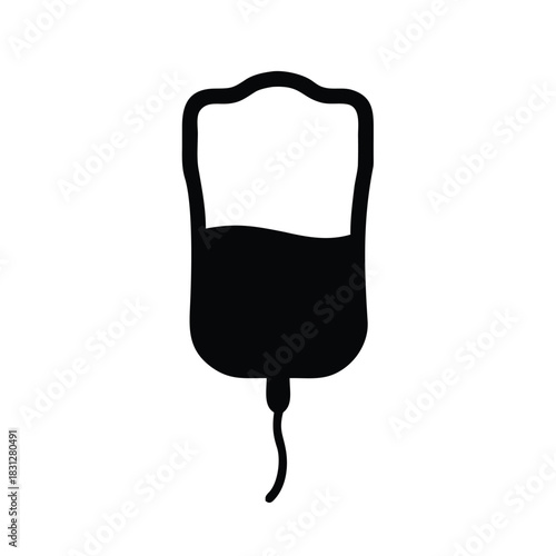 Simple black silhouette icon representing a medical intravenous fluid bag for hospital care