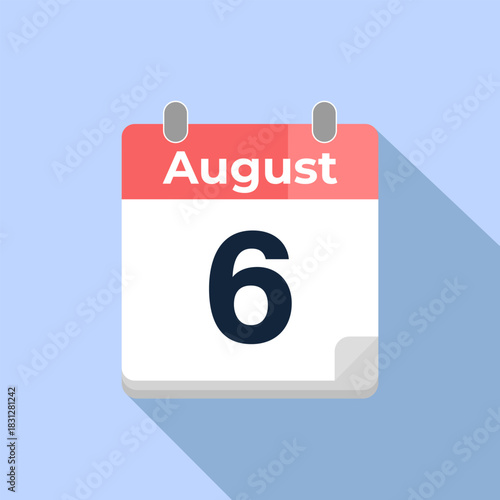 August 6 Vector Calendar
Modern flat color vector calendar with date