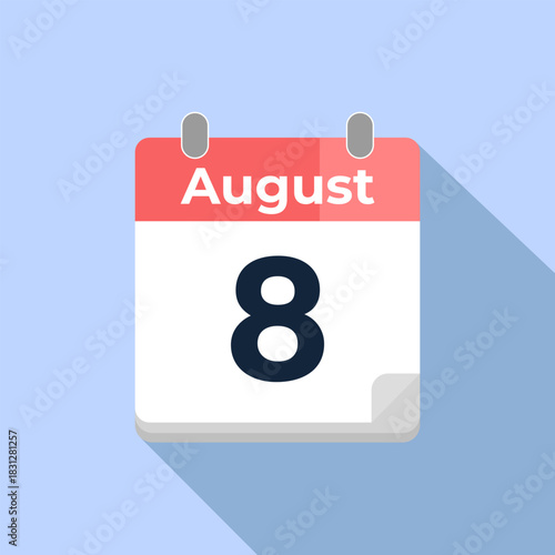 August 8 Vector Calendar
Modern flat color vector calendar with date