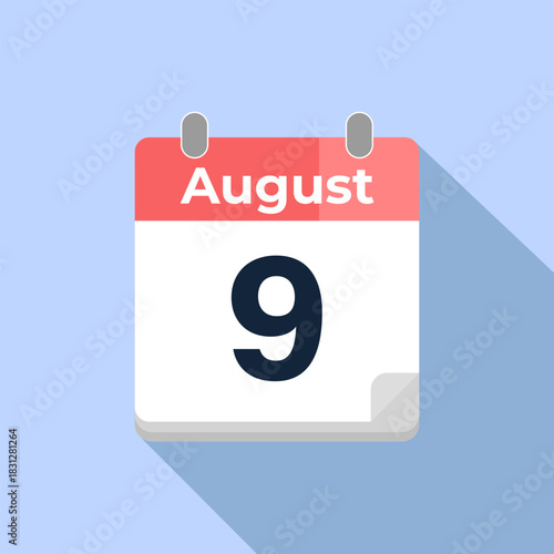 August 9 Vector Calendar
Modern flat color vector calendar with date
