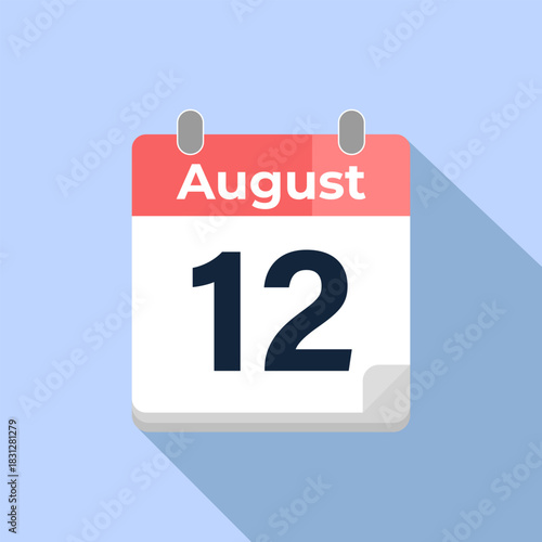 August 12 Vector Calendar
Modern flat color vector calendar with date