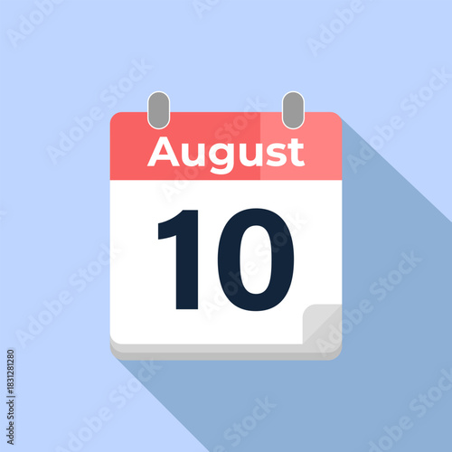 August 10 Vector Calendar
Modern flat color vector calendar with date