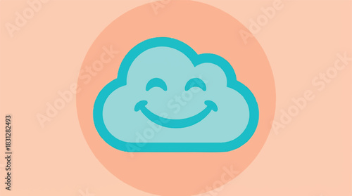 Happy Cloud Icon with Smiling Face.