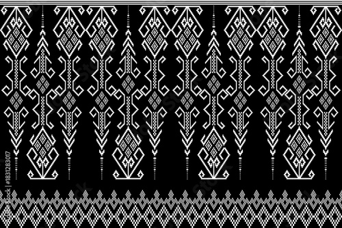 Black and white vertical geometric pattern, applied Lanna style