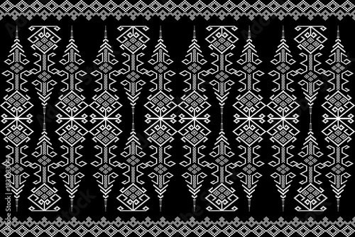 Black and white vertical geometric pattern, applied Lanna style