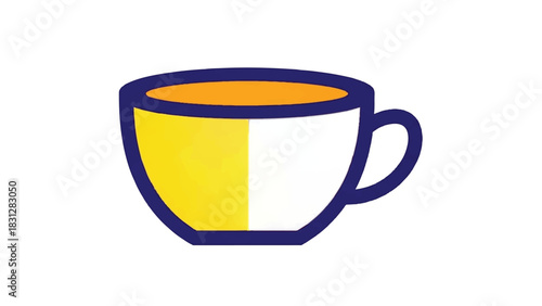 Stylized Cup of Tea with Yellow and White Design.