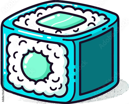 Stylized Blue Sushi Roll with Green Filling.