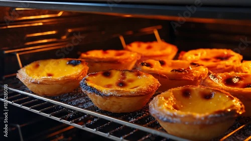 Wallpaper Mural Delicious golden egg tarts caramelizing and baking inside a hot oven. Torontodigital.ca