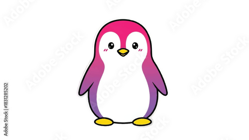 Cute Pink Penguin Cartoon Character Illustration.