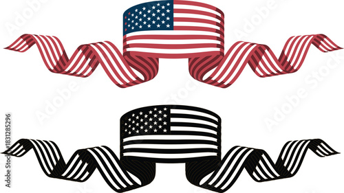 American flag ribbon vector illustration patriotic design element for Independence Day isolated on white background