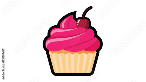 Delicious pink cupcake with cherry on top perfect for dessert or celebration.