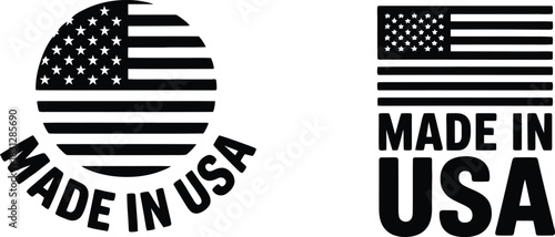 Made in USA vector icons featuring American flag elements for product labeling and promotional materials