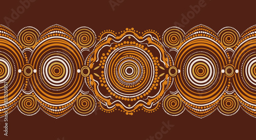 abstract aboriginal dot painting art with circular patterns and earthy tones perfect for showcasing indigenous culture and artistic expression.