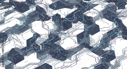 abstract circuit board pattern futuristic tech design with interconnected nodes evoking innovation for tech blogs and presentations seamless backdrop