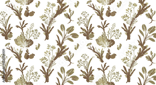 botanical pattern design featuring floral sprigs and leaves ideal for wallpaper or fabric prints adding a touch of nature and organic texture.