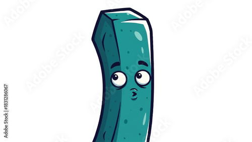Cartoon character of a green rectangular object with eyes and mouth.