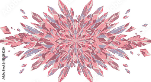 crystal formation an abstract vector art piece with pink  purple gemstone crystals radiating from a central point against a white background for design projects.