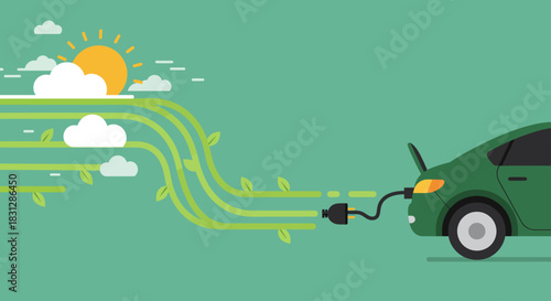 electric vehicle charging with renewable energy from sun and nature showcasing sustainability ideal for eco-friendly transport environmental awareness