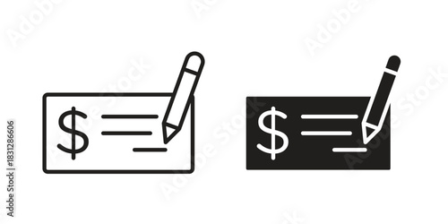 Money check icon for template. Icon vector graphic set
