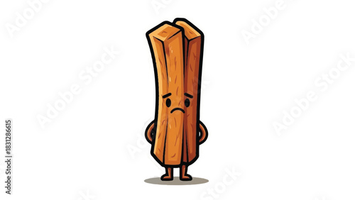 Sad Cartoon Churro Character Standing Alone.