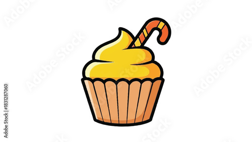 Yellow Cupcake with Candy Cane Topping.