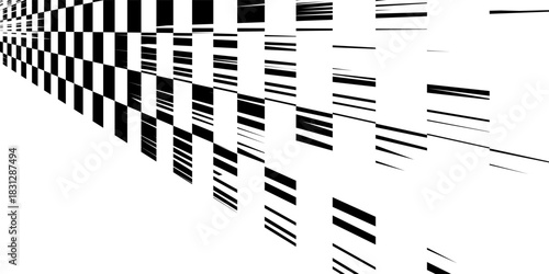 Rectangle frame with checkered print on borders. Rectangular vignette with checkerboard, race flag or chess game pattern isolated on white background. Vector graphic illistration.