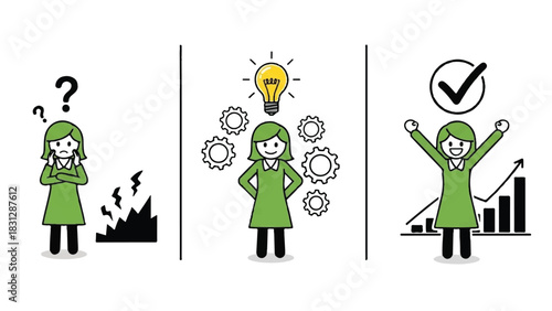 Womans journey from confusion to success with growth chart.